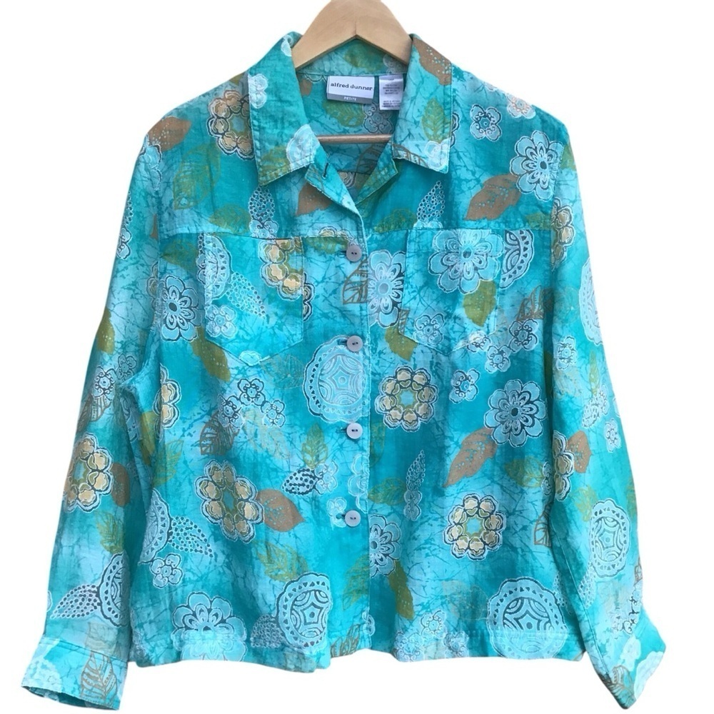 Alfred Dunner Petites Floral Button Up Shacket Shirt